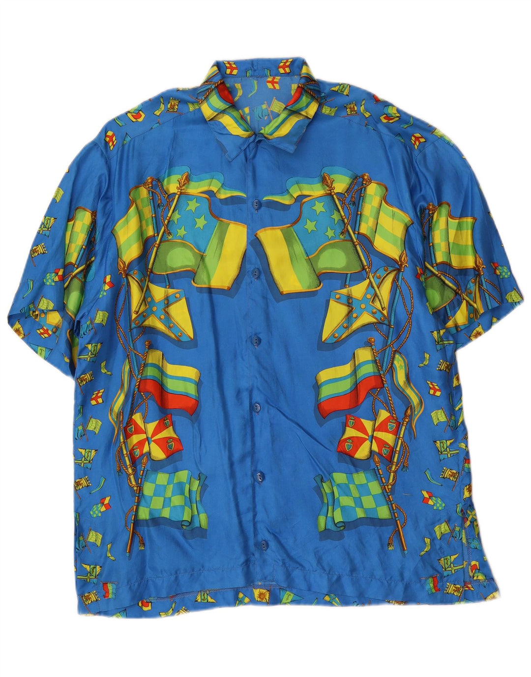 Camicia a maniche corte vintage da uomo con motivo astratto, grande blu