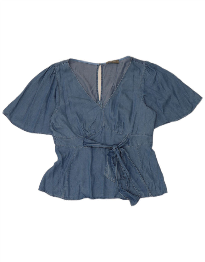 Top camicetta da donna Oasis UK 14 Lyocell blu medio