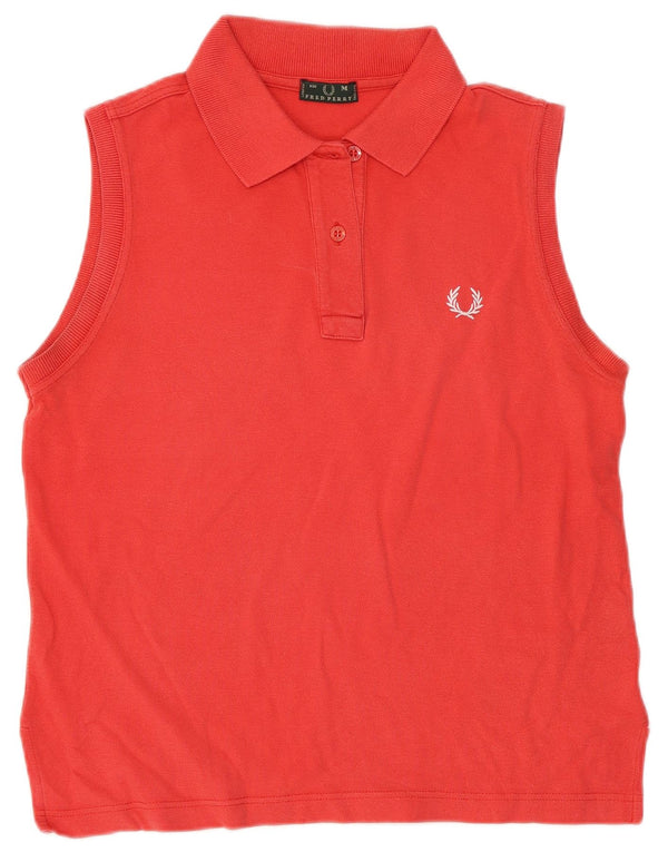 Fred Perry Womens Sleeveless Polo Shirt UK 12 Medium Red Cotton