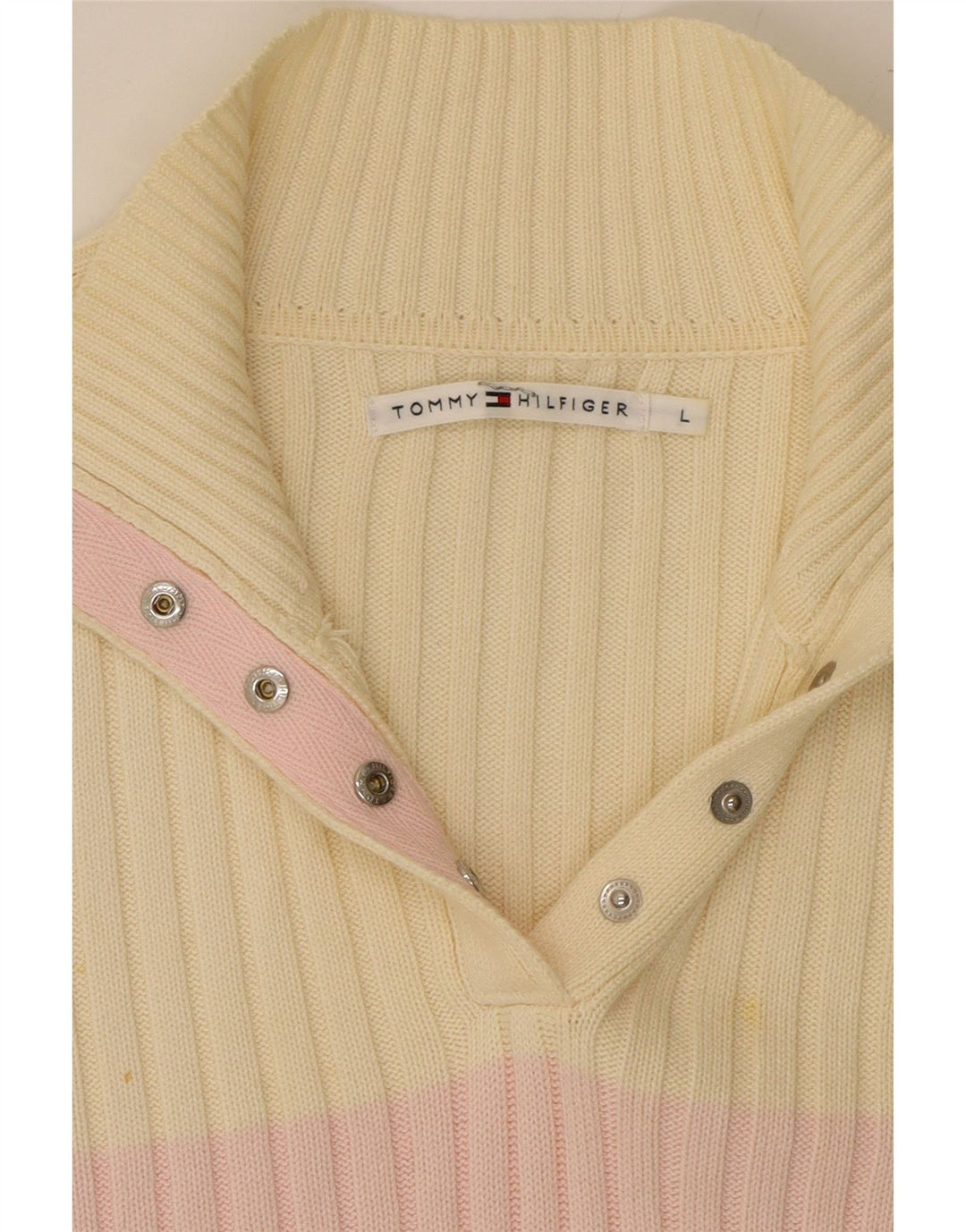 TOMMY HILFIGER Womens Button Neck Jumper Sweater UK 14 Large Off White Vintage Tommy Hilfiger and Second-Hand Tommy Hilfiger from Messina Hembry 