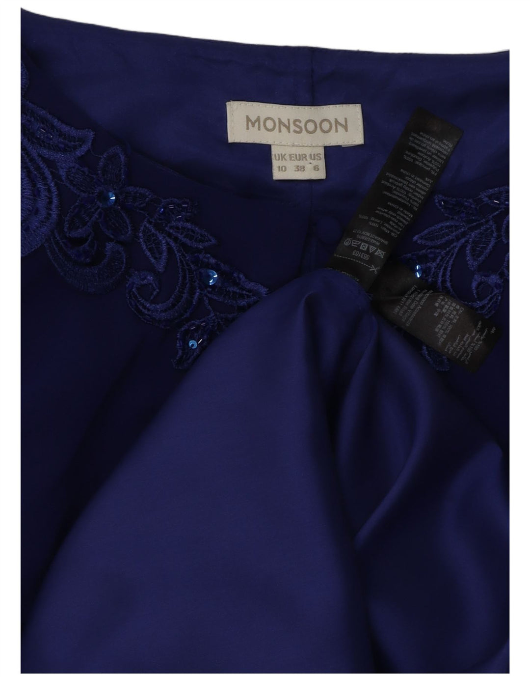 MONSOON Abito a trapezio senza maniche da donna UK 10 Piccolo acetato floreale blu