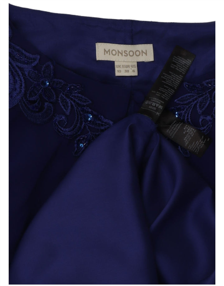 MONSOON Abito a trapezio senza maniche da donna UK 10 Piccolo acetato floreale blu