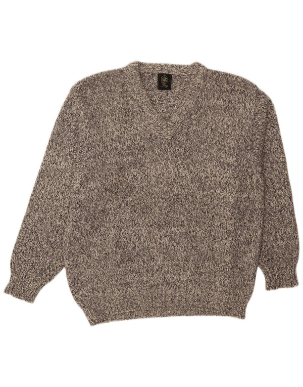 Maglione maglione con scollo a V da uomo Fay 2XL lana screziata grigia