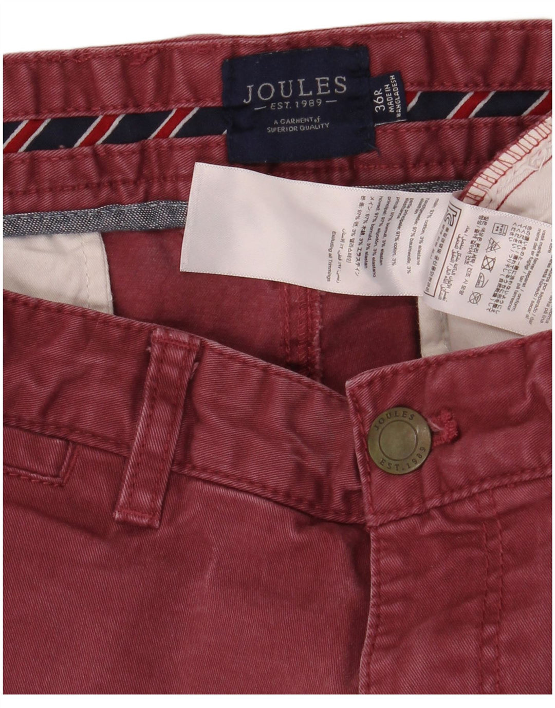 Pantaloni chino slim da uomo JOULES W36 L32 in cotone bordeaux
