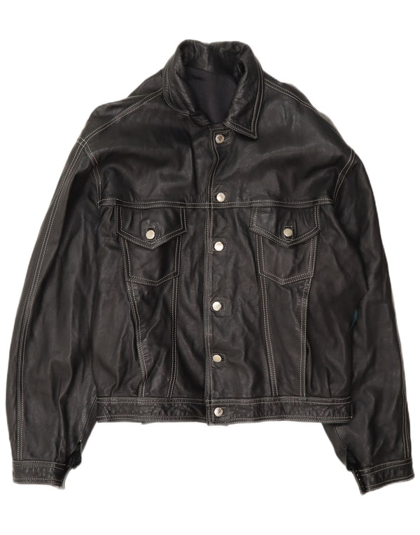 Giacca in pelle vintage da uomo UK 40 grande nera