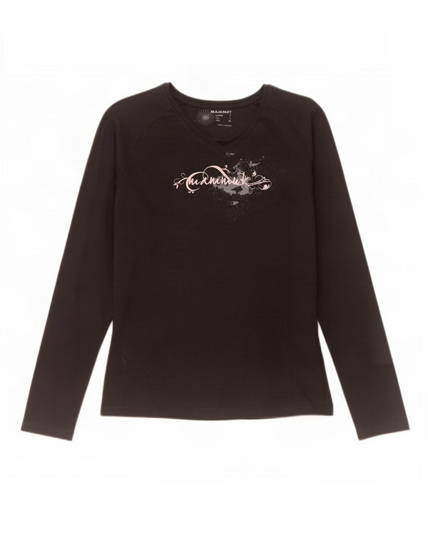 Maglia grafica da donna Mammut manica lunga UK 16 grande cotone nero