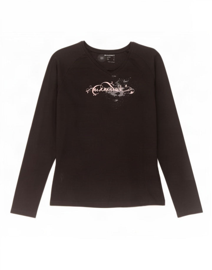 Maglia grafica da donna Mammut manica lunga UK 16 grande cotone nero