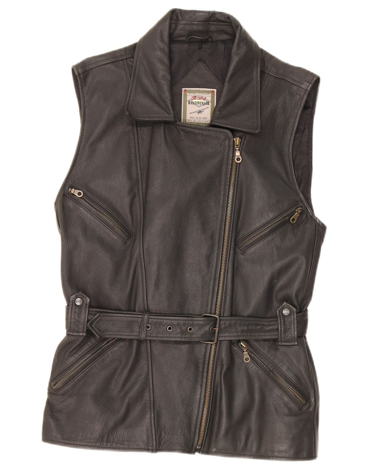 Gilet in pelle vintage da donna EU 38 medio nero