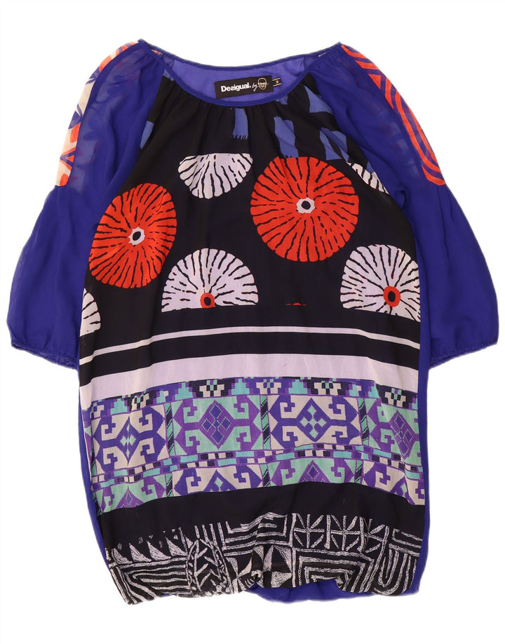 Desigual Abito caftano con maniche a 3/4 con grafica da donna UK 14 Patchwork blu medio