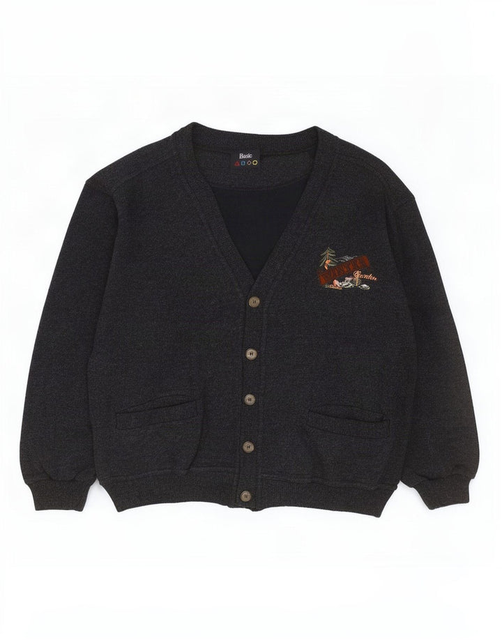 Maglione cardigan ampio da uomo basic in lana d'agnello grigio medio