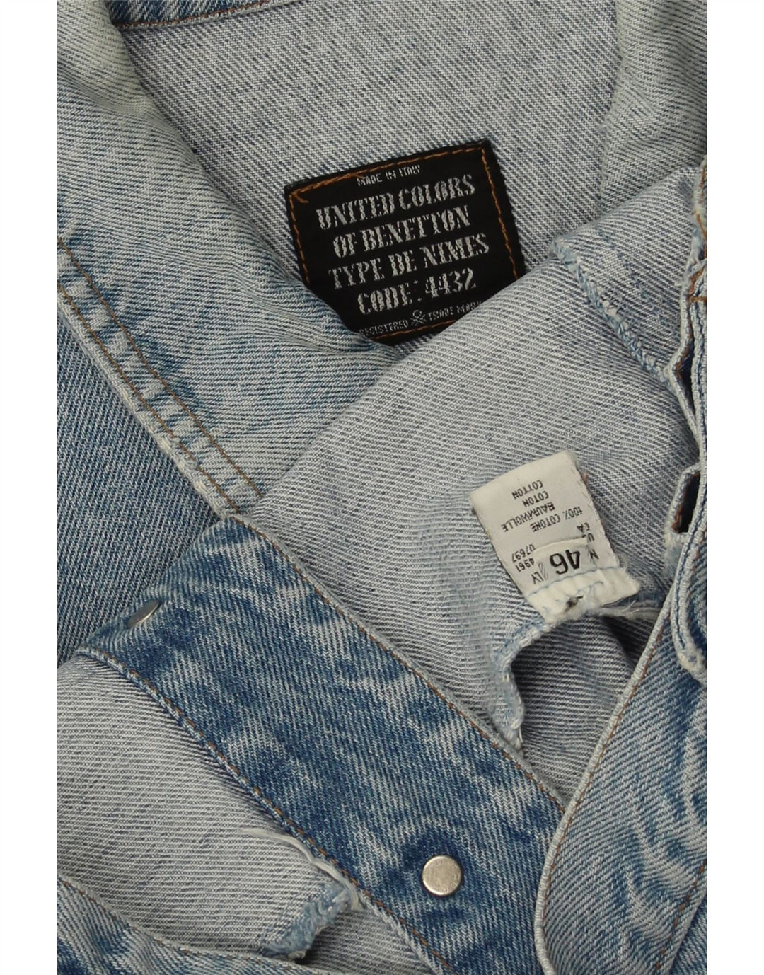 BENETTON Mens Denim Jacket IT 46 Small Blue Cotton Vintage Benetton and Second-Hand Benetton from Messina Hembry 