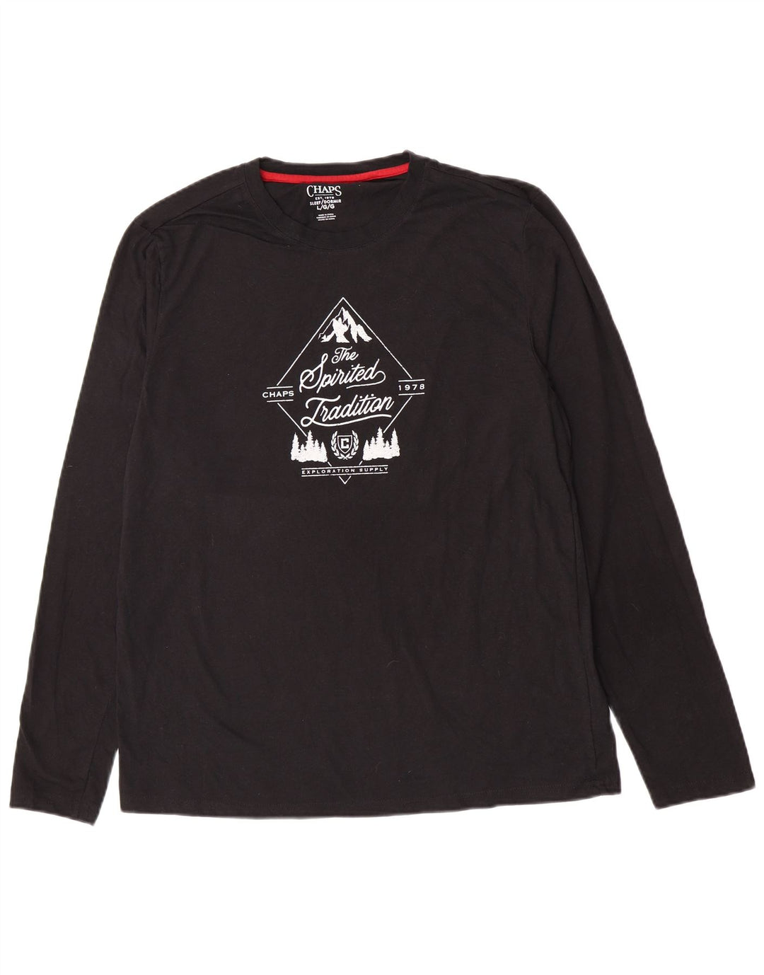 Chaps - Top grafico da uomo a maniche lunghe, grande, in cotone nero