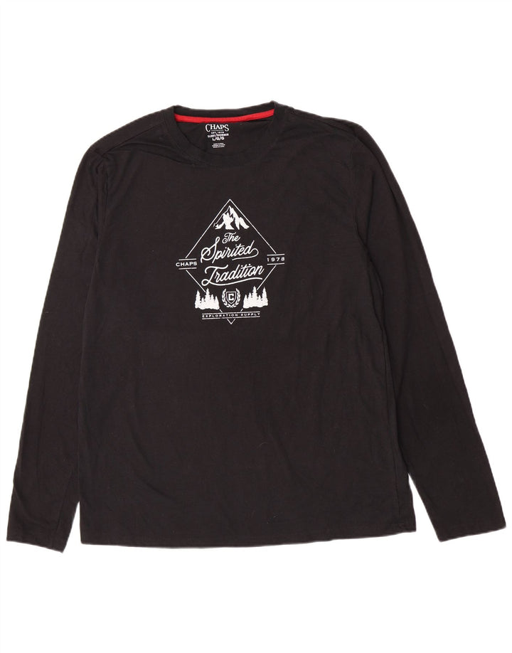 Chaps - Top grafico da uomo a maniche lunghe, grande, in cotone nero