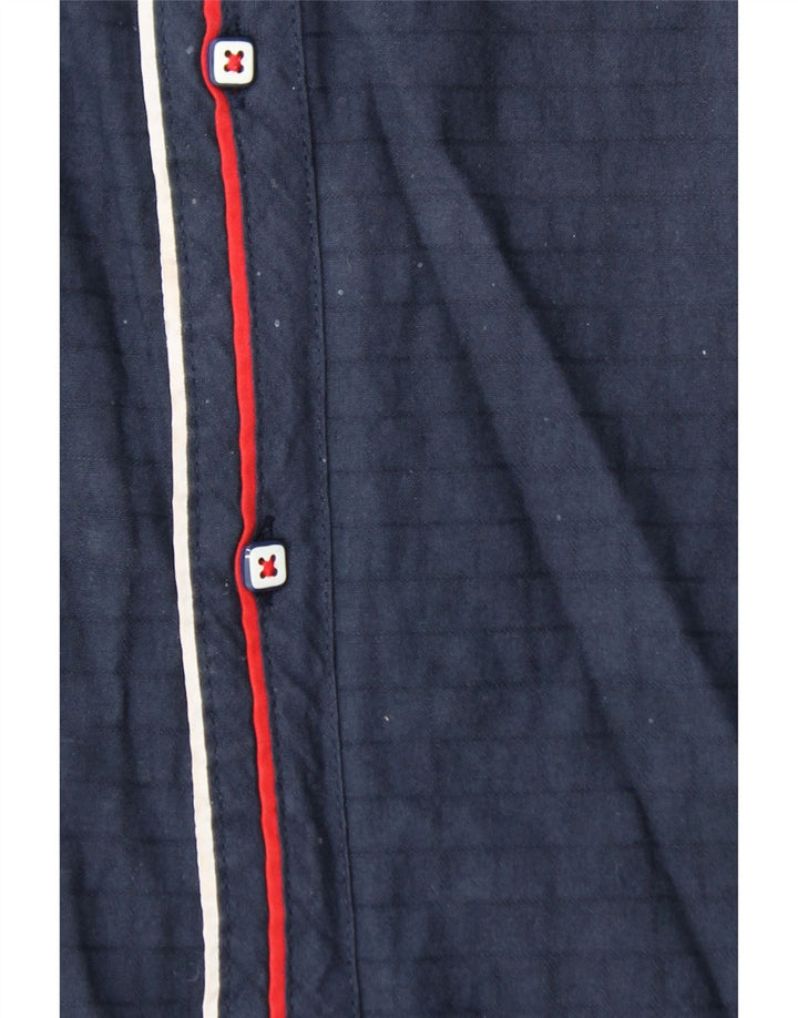 VINTAGE Mens Short Sleeve Shirt 3XL Navy Blue Gingham Cotton