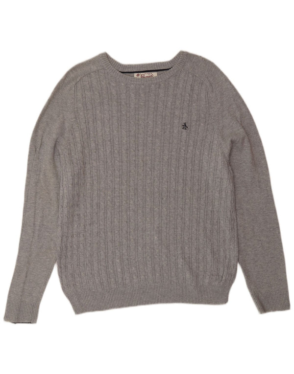 Maglione da uomo con scollo a barca Penguin in cotone grigio medio