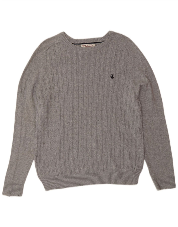 Maglione da uomo con scollo a barca Penguin in cotone grigio medio