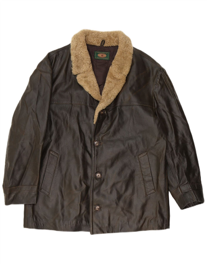 LAVORAZIONE ARTIGIANALE Giacca in Pelle da Uomo UK 40 Large Pelle Marrone