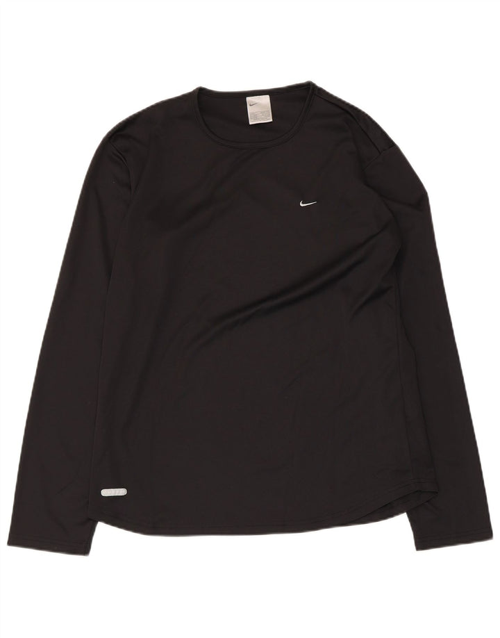 Top Nike Dri Fit da donna a manica lunga UK 14/16 Large Nero Poliestere