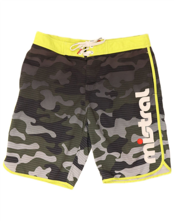 Pantaloncini da bagno grafici da uomo Mistral grandi in poliestere mimetico verde