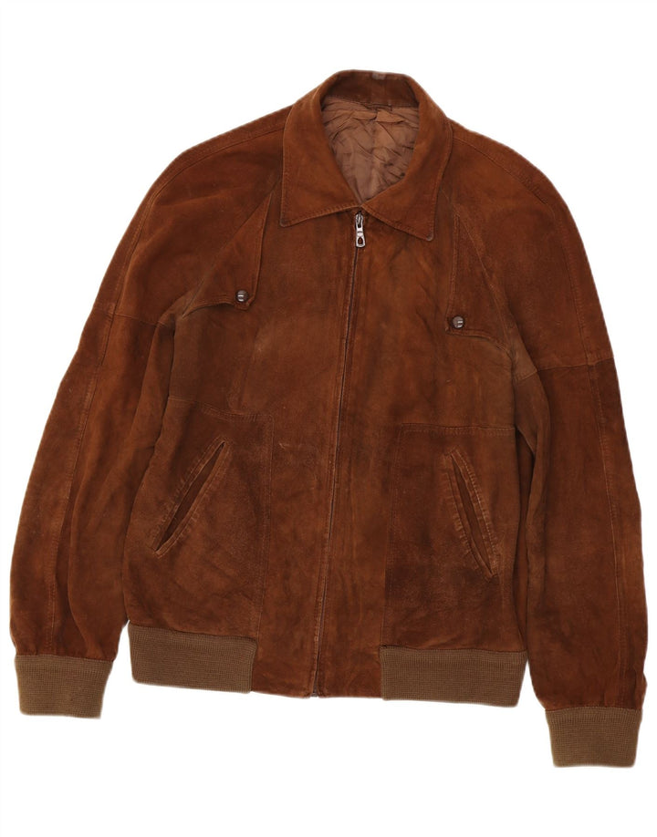 Giubbotto bomber in pelle scamosciata vintage da uomo UK 38 Marrone medio