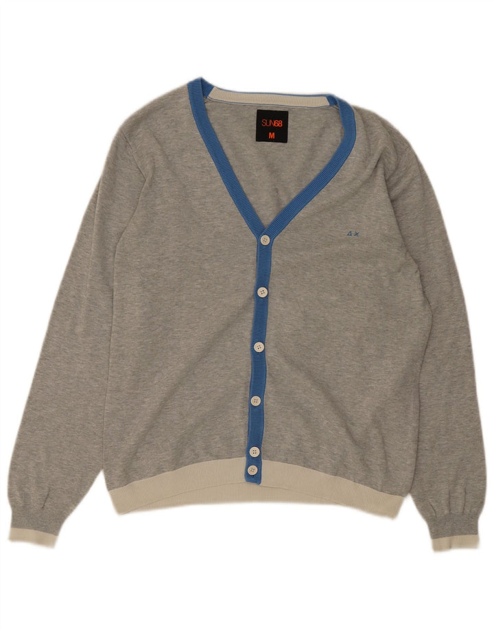 Maglione cardigan da uomo Sun68 in cotone color block grigio medio