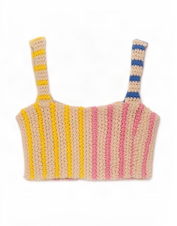 Top corto in maglia senza maniche da donna Zara UK 10 piccolo a righe multicolore