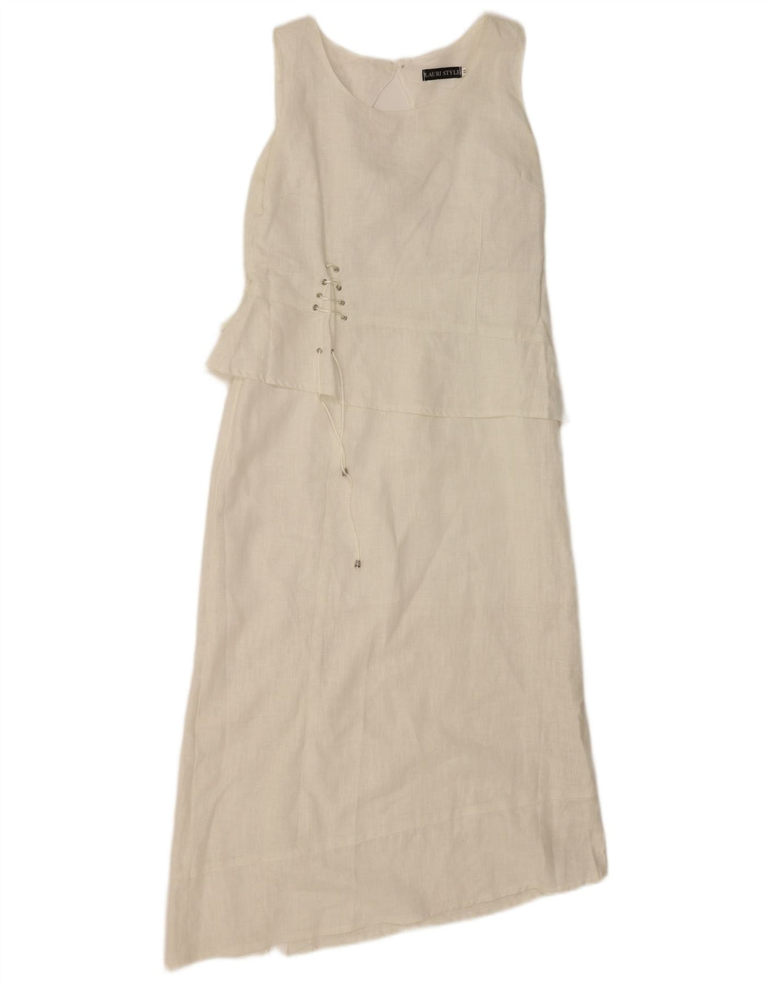 Abito asimmetrico senza maniche da donna vintage IT 44 Lino bianco medio