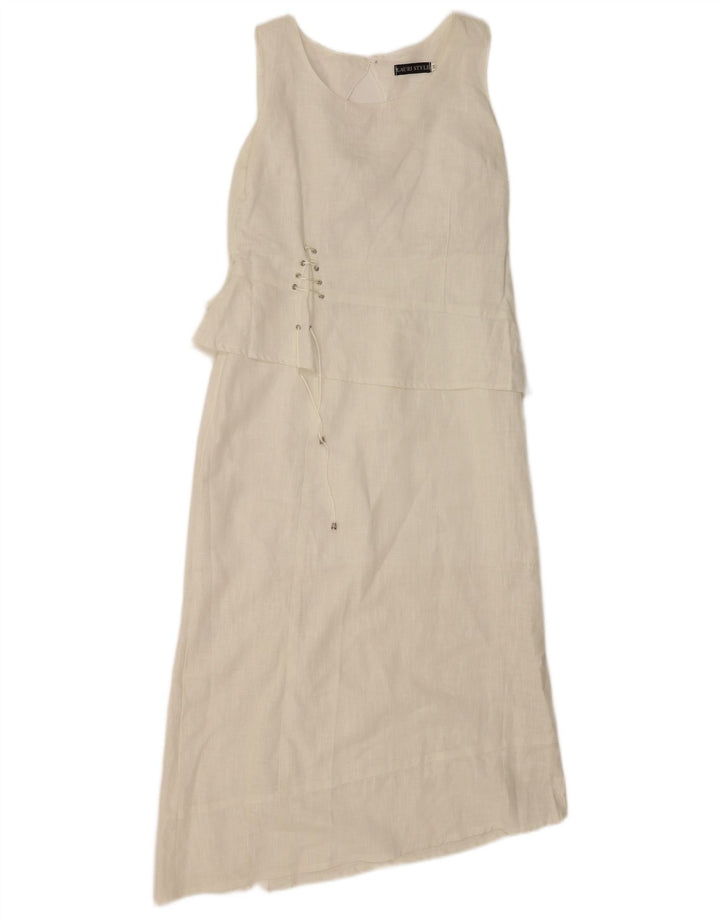 Abito asimmetrico senza maniche da donna vintage IT 44 Lino bianco medio