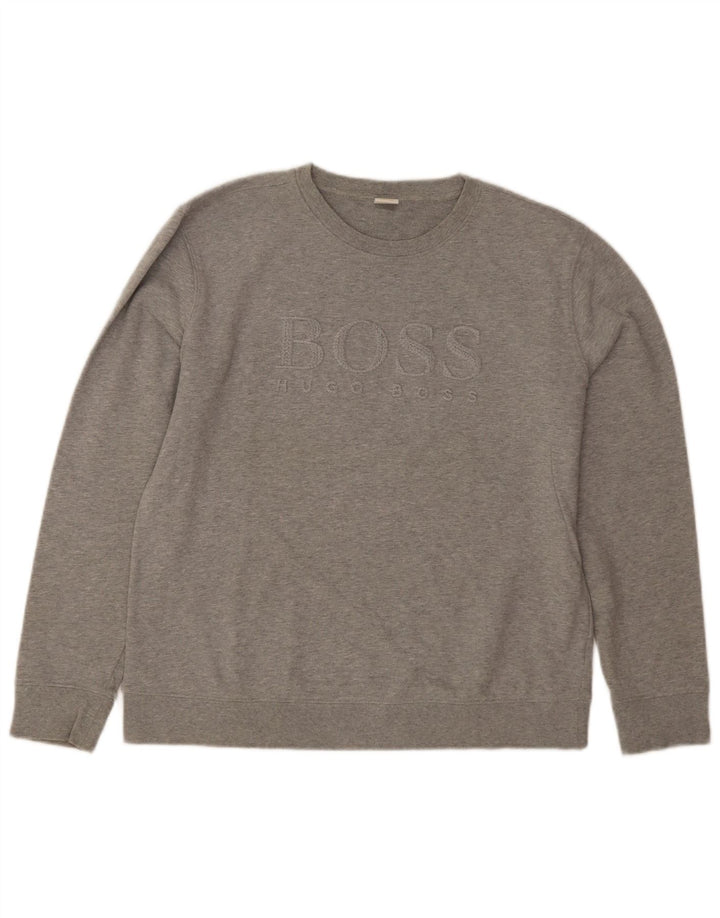 Felpa grafica da donna Hugo Boss maglione UK 16 grande cotone grigio