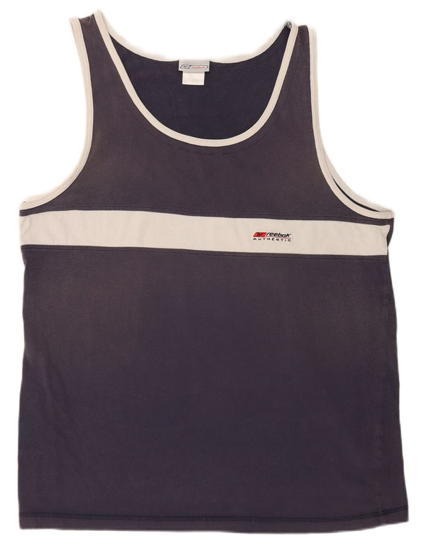 Canotta Reebok da uomo XL in cotone color block blu navy