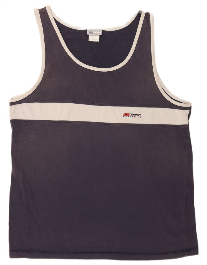 Canotta Reebok da uomo XL in cotone color block blu navy