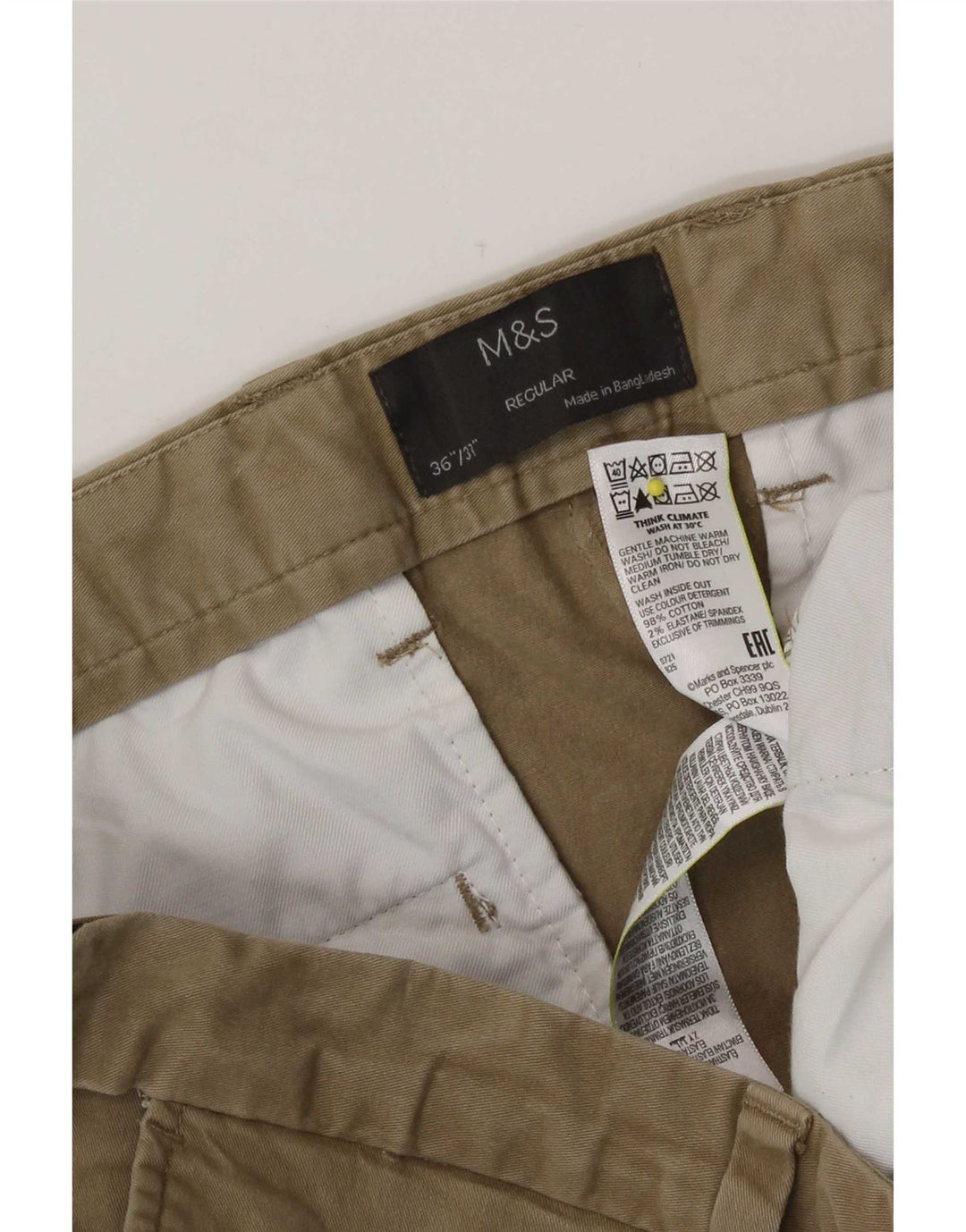 Pantaloni chino vestibilità regolare da uomo Marks & Spencer W36 L31 cotone kaki