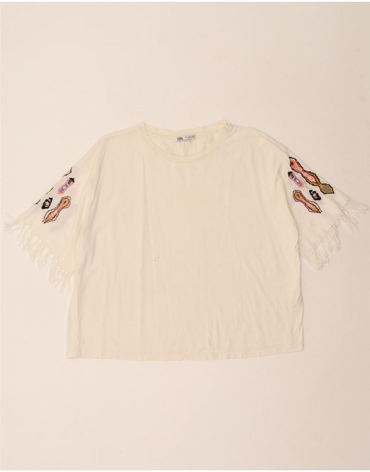 T-shirt da donna Zara Top UK 16 grande in cotone bianco