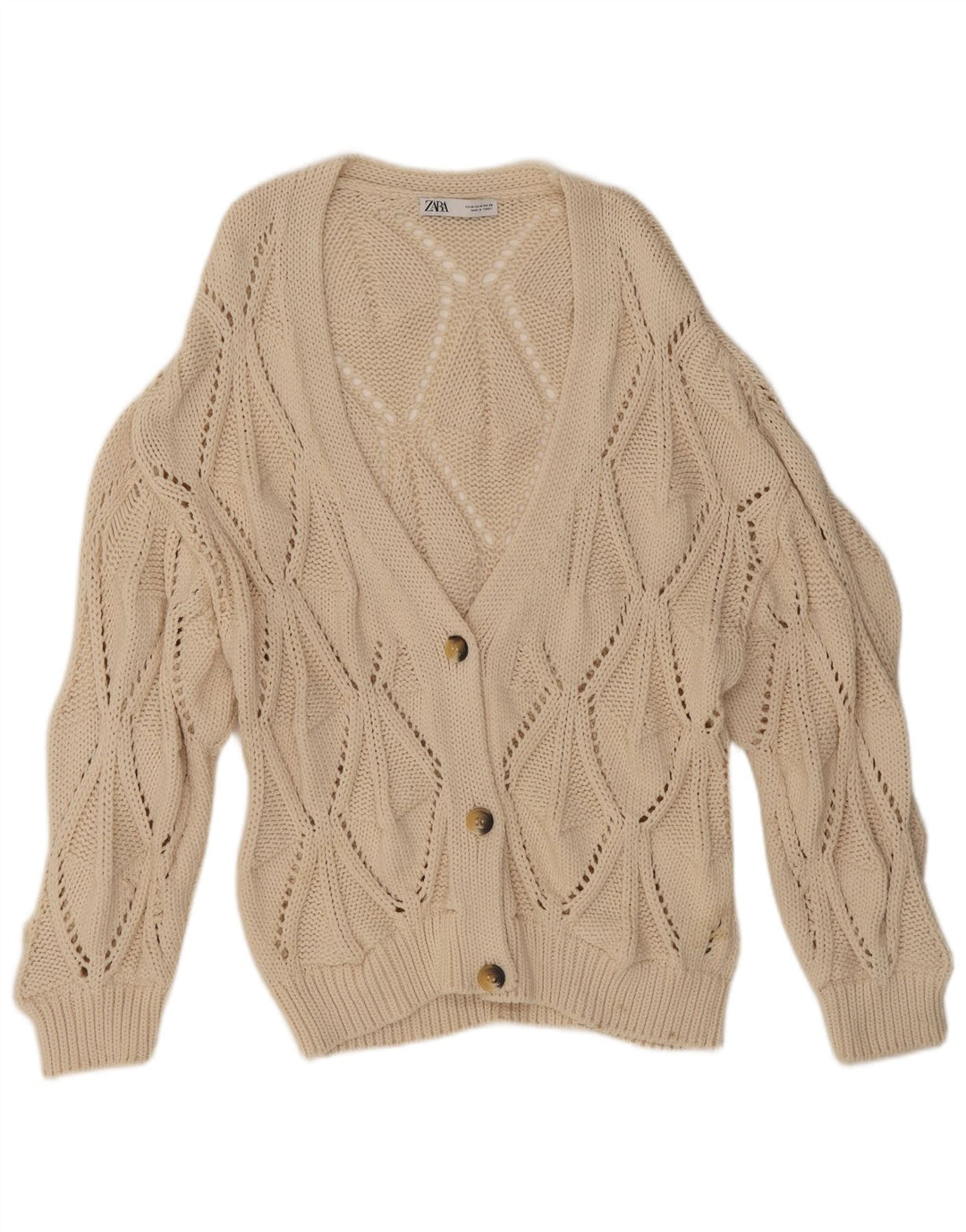 Maglione cardigan da donna Zara UK 14 Cotone beige medio