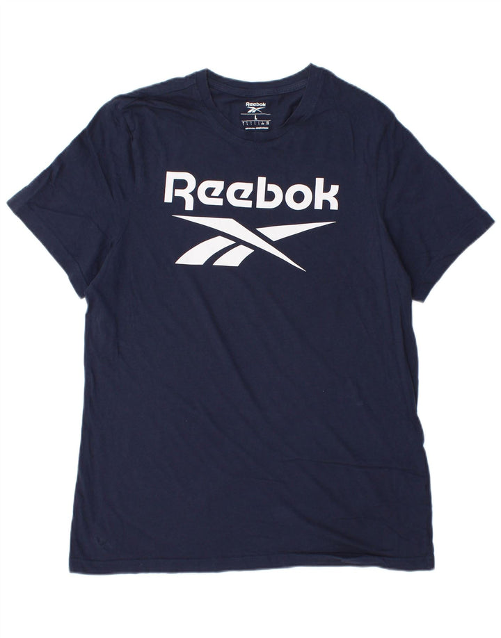 T-shirt grafica da uomo Reebok Top Large in cotone blu navy