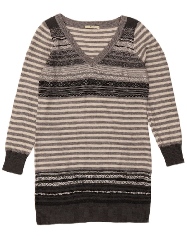 Abito maglione a maniche lunghe da donna Oasis UK 12 Acrilico a strisce grigio medio