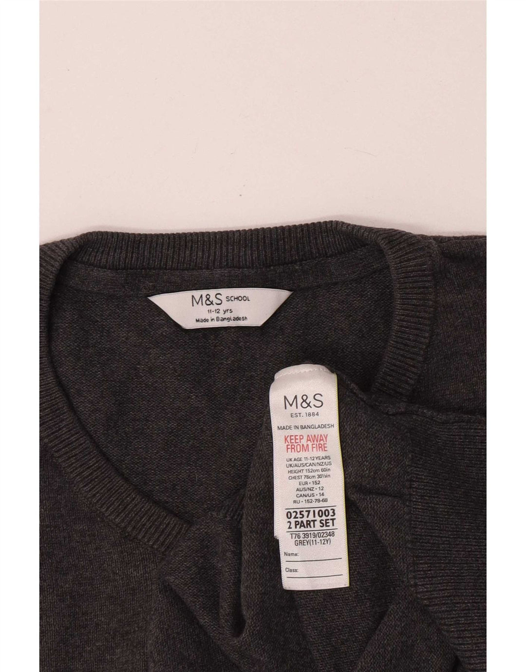 Maglione Marks & Spencer per ragazzi con scollo a V 11-12 anni in cotone grigio