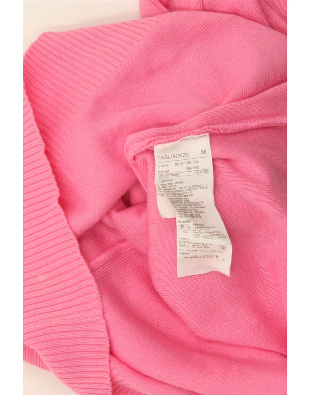 BENETTON Womens V-Neck Jumper Sweater UK 12 Medium Pink Cotton Vintage Benetton and Second-Hand Benetton from Messina Hembry 