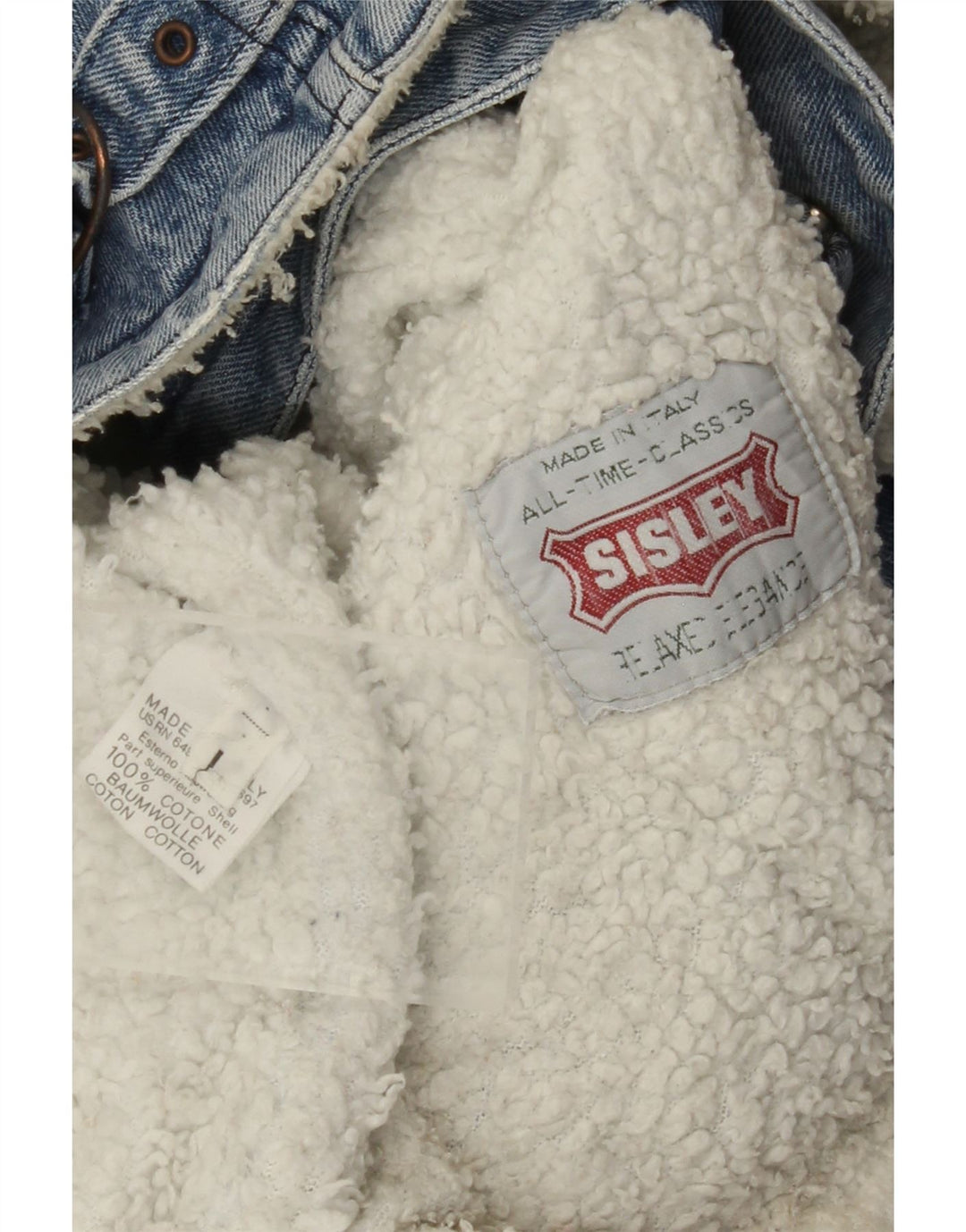 Giacca da uomo in denim sherpa Sisley UK 40 grande cotone blu