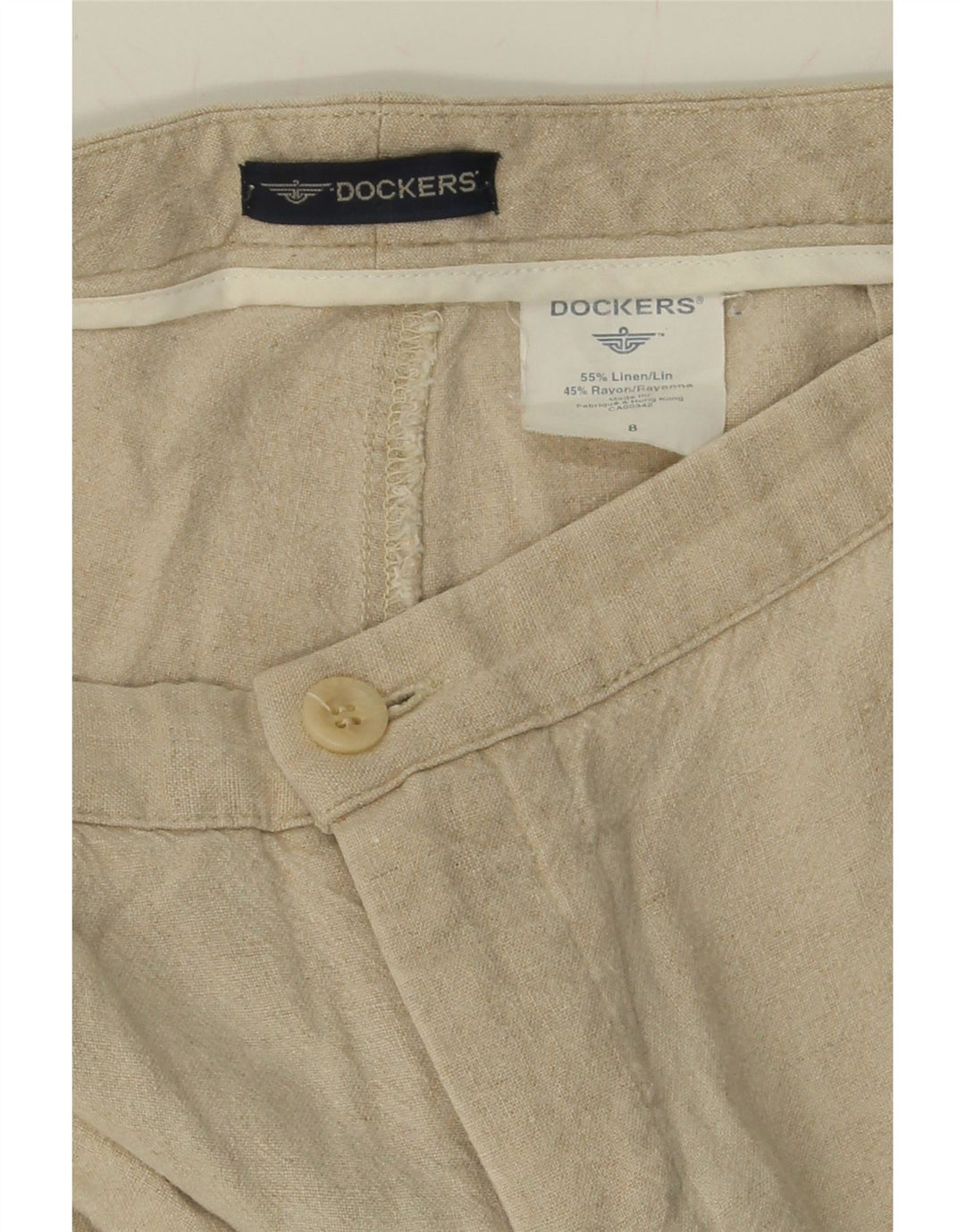 DOCKERS Womens Straight Capri Trousers US 8 Medium W29 L22 Beige Linen Vintage Dockers and Second-Hand Dockers from Messina Hembry 