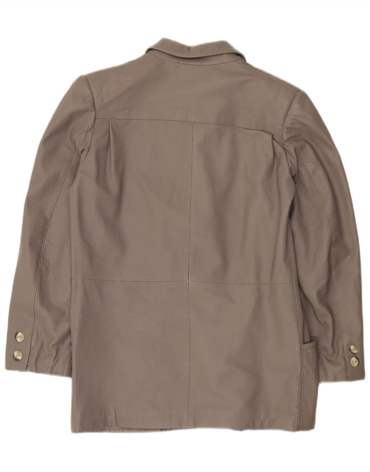 Giacca blazer in pelle vintage da donna a 2 bottoni IT 42 Grigio medio
