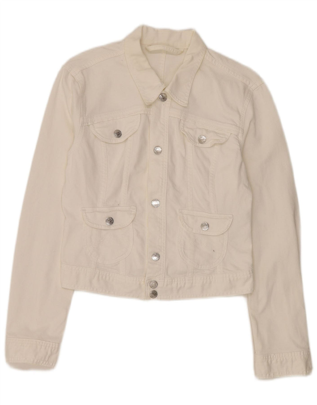 PEPE Jeans Giacca in denim corta da donna UK 12 Cotone bianco medio