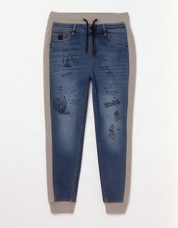 Desigual Donna Graphic Joggers Pantaloni Casual W28 L27 Blu Colourblock