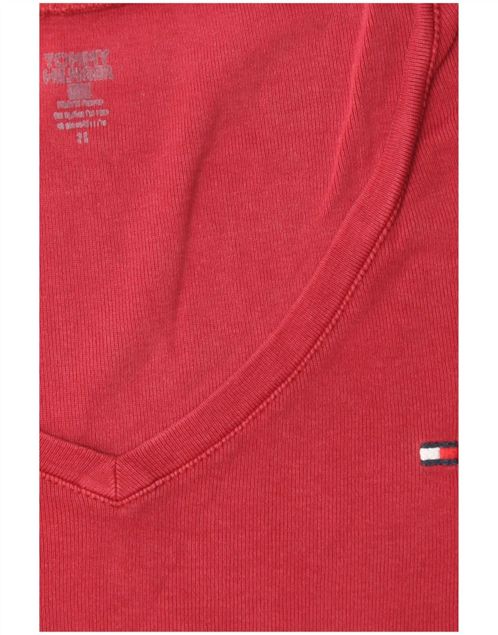 TOMMY HILFIGER Top da donna manica lunga UK 10 piccolo rosso