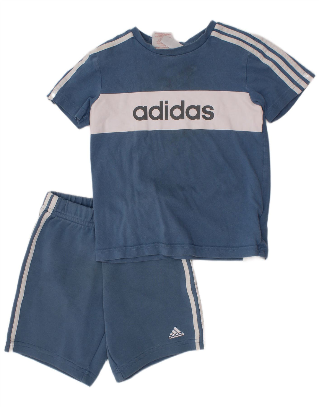 Completo ADIDAS da 2 pezzi con grafica per ragazzi, 3-4 anni, in cotone color block blu
