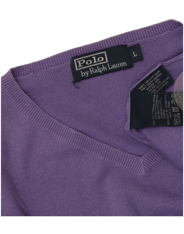 POLO RALPH LAUREN Maglione da donna con scollo a V UK 16 Grande cotone viola