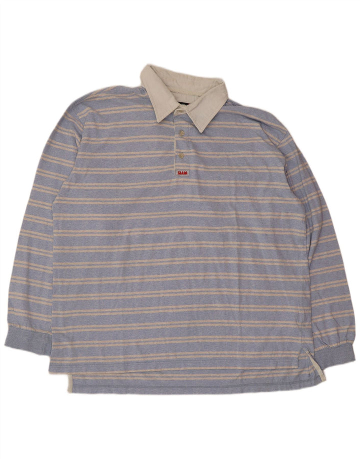 Polo da uomo a maniche lunghe Slam 2XL in cotone a righe blu