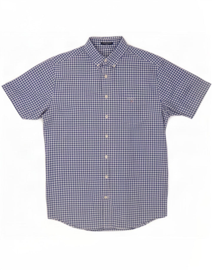 Gant Camicia a maniche corte da uomo taglia 39/40 15 3/4 cotone a quadretti blu medio