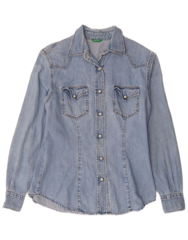 Camicia in denim da donna Benetton UK 10 piccola in cotone blu