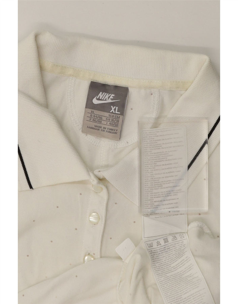 NIKE Womens Polo Shirt UK 16/18 XL White Spotted Cotton Vintage Nike and Second-Hand Nike from Messina Hembry 
